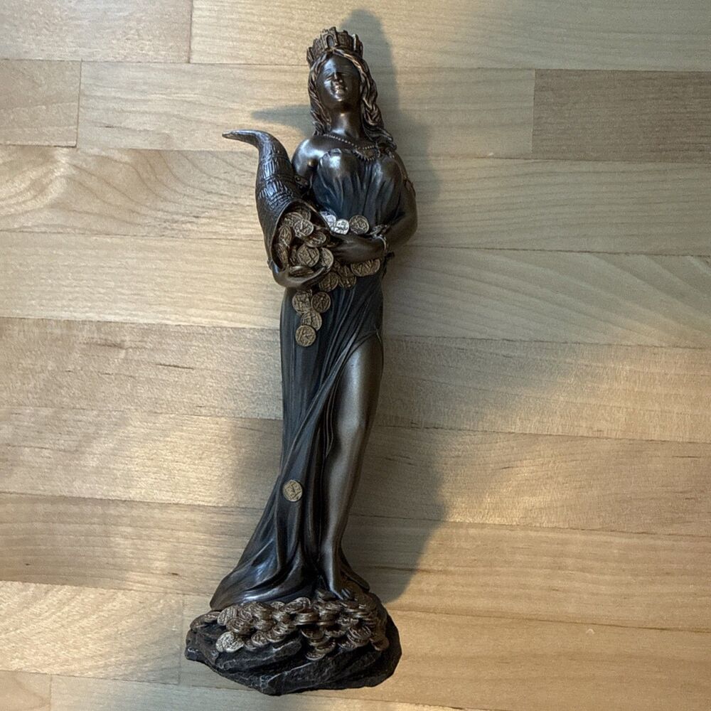 Goddess Of Wealth Tyche Lady Luck Fortuna Veronese Statue Bronze Finish 7.3"